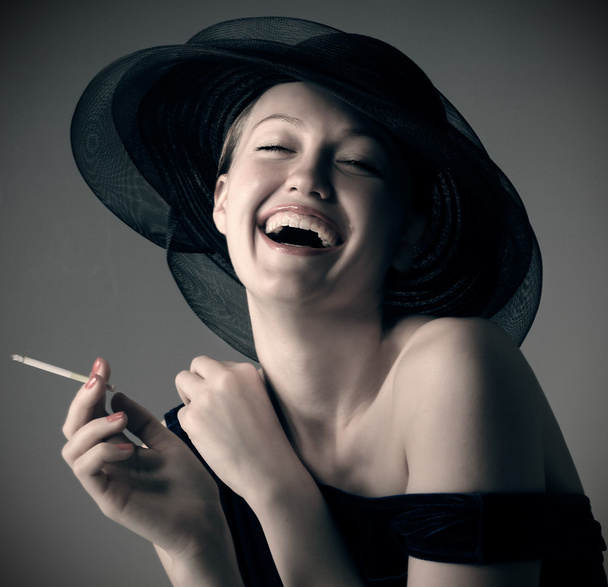 beautiful laughing girl in hat - Photo, Image