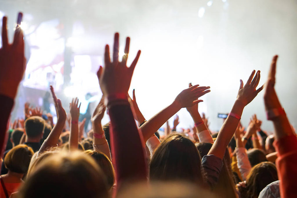 dav na hudební koncert, publikum pozvedá ruce - Fotografie, Obrázek