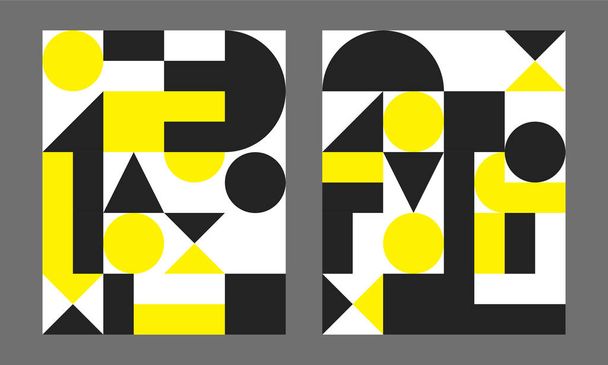 Bauhaus geometrik minimal poster, kitapçık, broşür, vektör renk şablonu, sarı ve siyah İsviçre deseni - Vektör, Görsel
