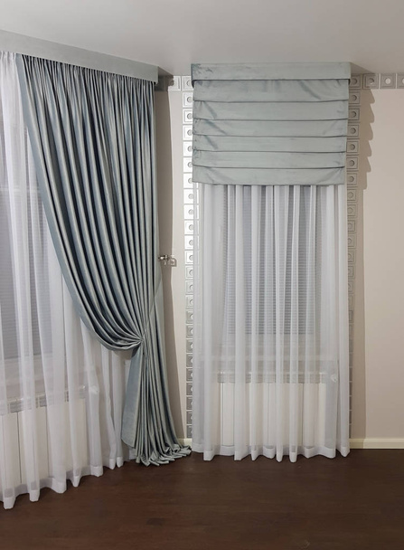 Roman curtain and tulle in the interior - Photo, Image