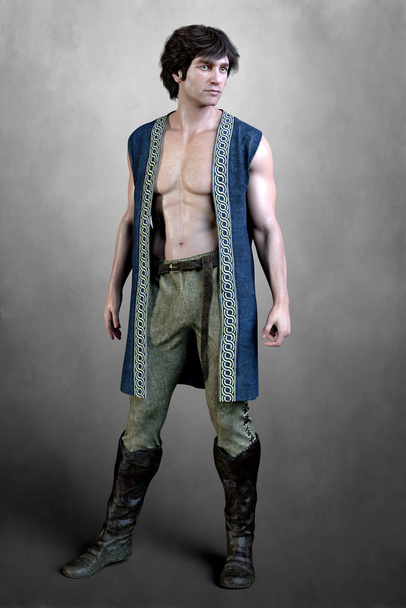 3D handsome shirtless man wearing medieval style clothing - Fotó, kép