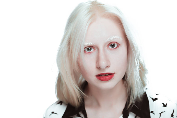 portrait of blonde albino girl in studio. - Fotoğraf, Görsel