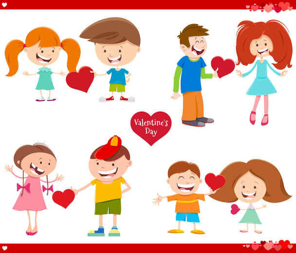 Valentines day cards set cartoon illustration - Vector, imagen