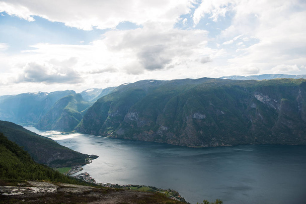 Majestic view of sea and Aurlandsfjord from Stegastein viewpoint, Aurland, Norway - Photo, image