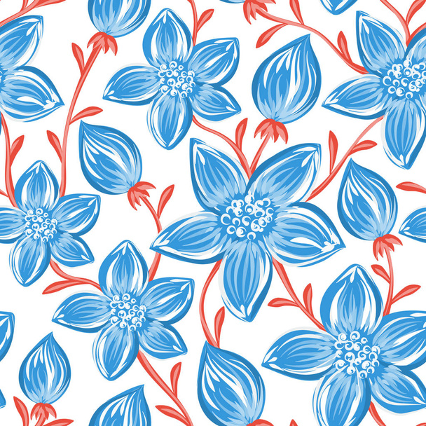 Floral seamless pattern. Hand drawn creative flowers. Colorful artistic background with blossom. Abstract herb. It can be used for wallpaper, textiles, wrapping, card. Vector illustration, eps10 - Fotografie, Obrázek
