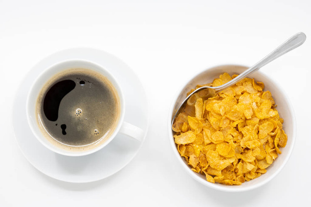 Breakfast of corn flakes and coffee - Foto, Imagen