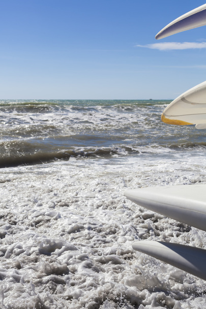 Surffilaudat lähellä aaltoilevaa merta
 - Valokuva, kuva
