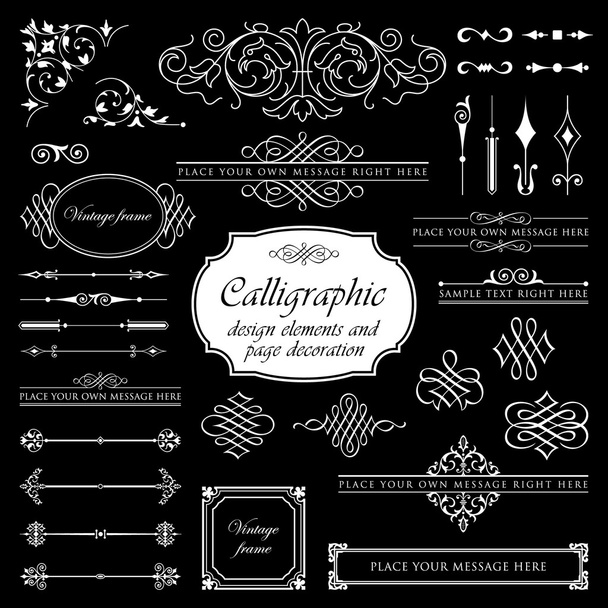 Calligraphic design elements and page decoration set 2 - Isolated On Black Background - Vetor, Imagem
