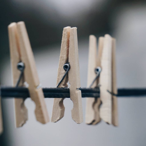 wooden clothespin in the rope - Foto, immagini