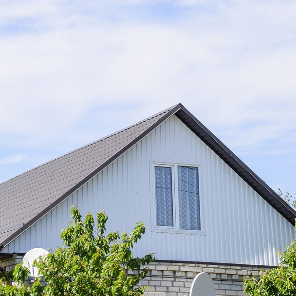 Roof metal sheets. Modern types of roofing materials. - Photo, Image