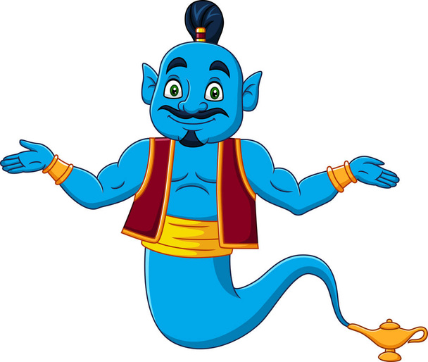 Vector illustration of Cartoon genie appear from magic lamp  - Vector, Image