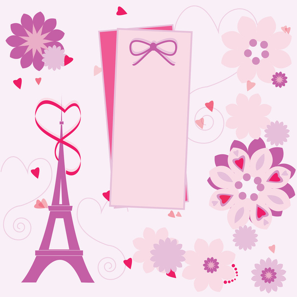 Romantic card with Eiffel Tower on floral background - Vektör, Görsel