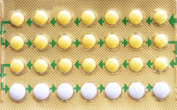birth control pills of woman not want to have baby arrangement flat lay style  - Φωτογραφία, εικόνα