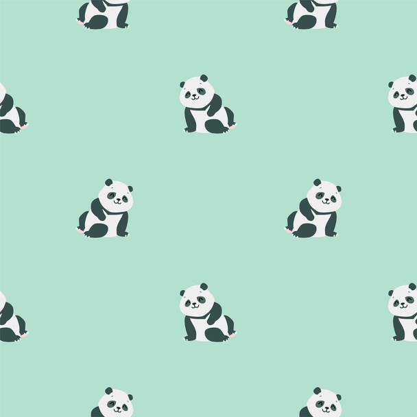 Animal background. Seamless pattern with cute sitting baby pandas on green background. Vector 8 EPS. - Vector, afbeelding