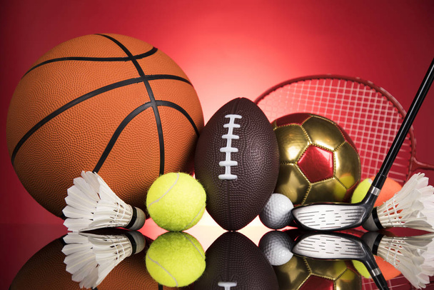 Sport equipment and balls background - Foto, Imagen
