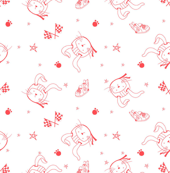 sport seamless pattern/ with racer rabbit in sport helmet/flags and winged sneakers/can be used for kid's or baby's shirt design/fashion print design/fashion graphic/t-shirt/kids wear - ベクター画像