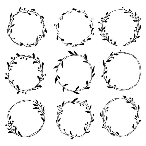 Conjunto dibujado a mano de marco floral círculo
 - Vector, imagen