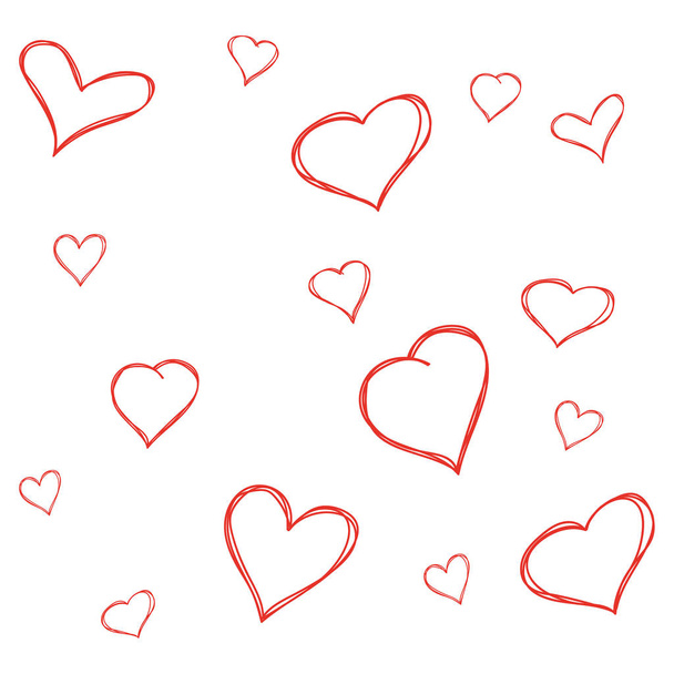 Hand drawn red hearts. - Vector, afbeelding