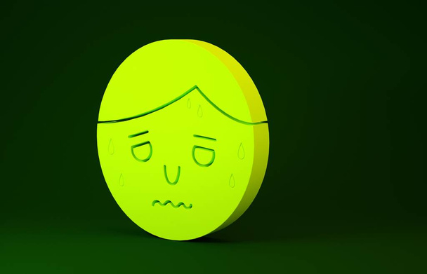 Žlutý muž s nadměrným pocení ikona izolované na zeleném pozadí. Minimalismus. 3D ilustrace 3D vykreslení - Fotografie, Obrázek