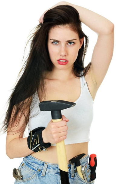 Sterke vrouw met hamer - Foto, afbeelding