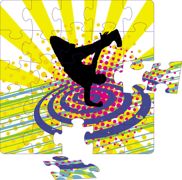 Bright mosaic with silhouette, dancing boy - Vector, Image