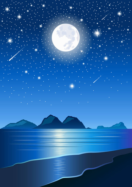画像のパノラマ、美しいビーチの夜の背景 - ベクター画像