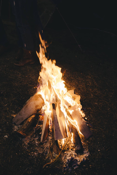Camp fire in the night - Photo, Image