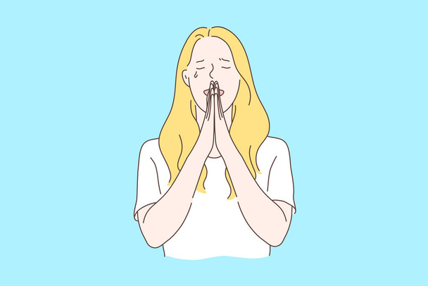 Praying, asking for God help concept - Vektori, kuva