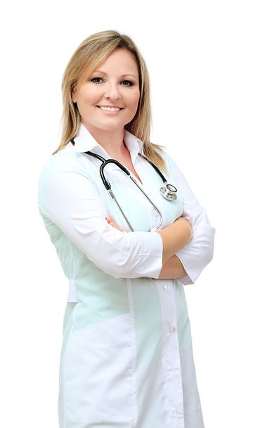 Young beautiful doctor with stethoscope isolated on white - Foto, immagini