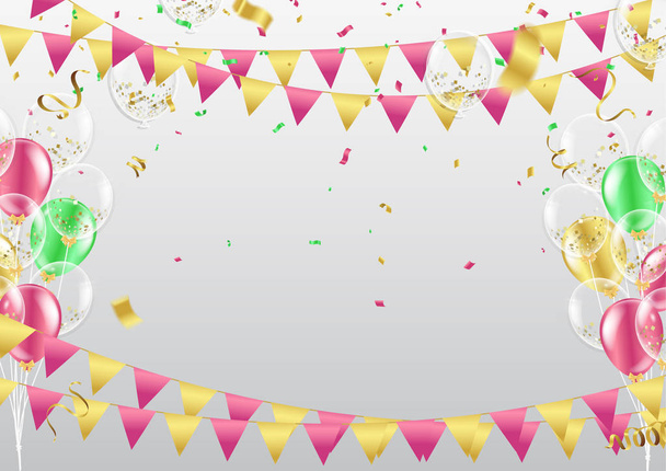Sjabloon met confetti ballonnen, concept design achtergrond. Cele - Vector, afbeelding