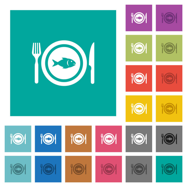 Pesce per pranzo quadrato piatto multi icone colorate
 - Vettoriali, immagini