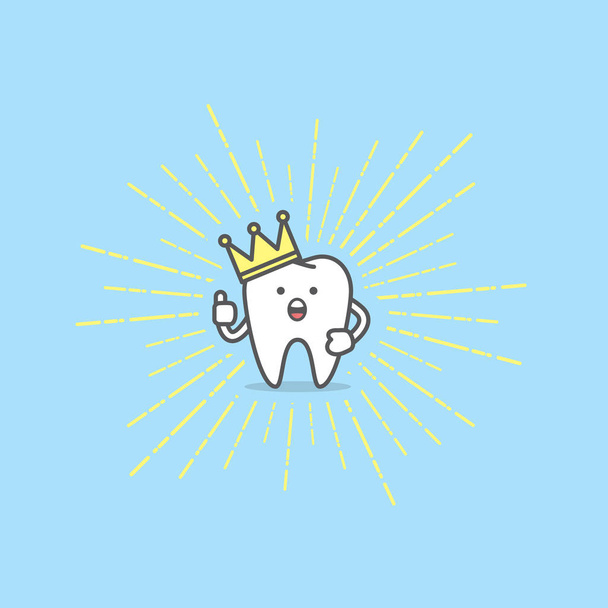 Tooth boy wearing a crown on light radius line illustration char - Vector, afbeelding
