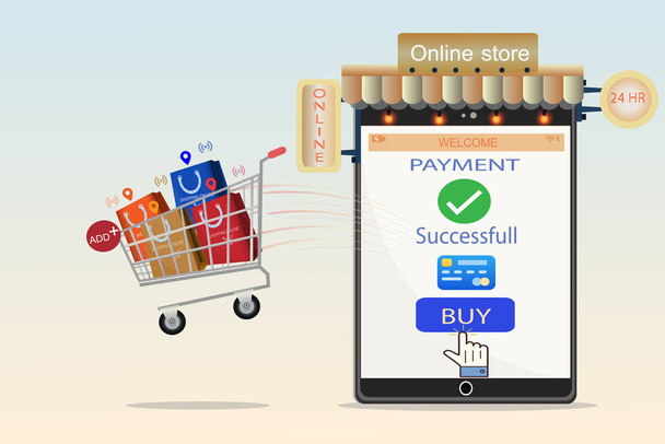 Idea di shopping online e mobile shop
 - Vettoriali, immagini