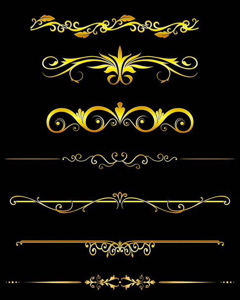 Decoratieve gouden elementen op zwarte achtergrond. - Foto, afbeelding