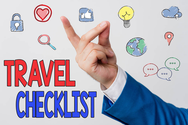 Word writing text Travel Checklist. Business photo showcasing a list of things to be checked or done for the planned trip - Photo, Image