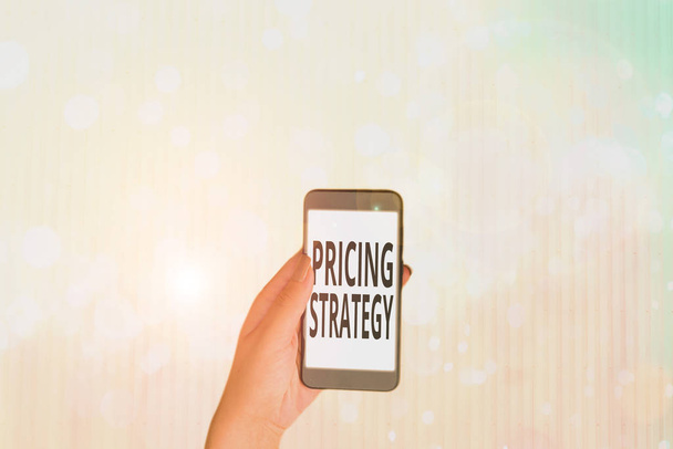 価格戦略を示すテキスト記号。企業が製品やサービスの価格設定に使用する方法を紹介するビジネス写真 - 写真・画像