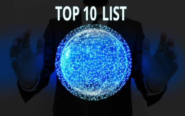 Tekstiä kirjoittava teksti Top 10 List. Business valokuva esittelee kymmenen tärkeintä tai onnistunut kohteita tietyssä luettelossa Elementit tämän kuvan kalustettu NASA
 - Valokuva, kuva