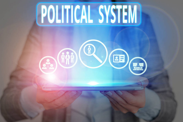 Conceptual hand writing showing Political System. Concept meaning the process for making official government decisions - Photo, Image