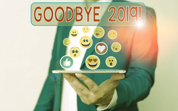 Fogalmi kézírás a Good Bye 2019-ről. Fogalom jelentése kifejezni jó kívánságait, amikor elválnak, vagy a végén a tavalyi év - Fotó, kép