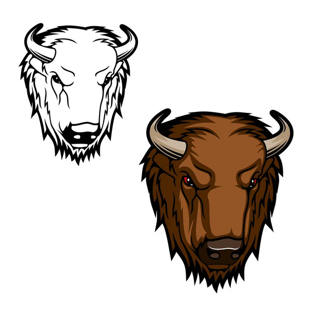 バイソンや水牛の頭、ベクトルマスコット - ベクター画像