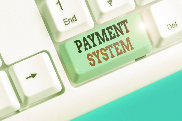 Writing note showing Payment System. Business concept for a system used to pay or settle financial transactions - Photo, Image
