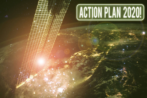 Text sign showing Action Plan 2020. Business photo showcasing proposed strategy or course of actions for current year Elements of this image furnished by NASA - Photo, Image