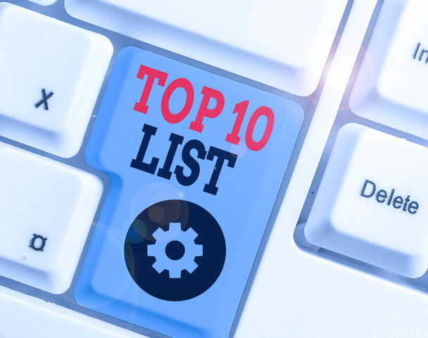 Signo de texto que muestra la lista Top 10. Texto de foto de negocios los diez elementos más importantes o exitosos en una lista en particular
 - Foto, imagen