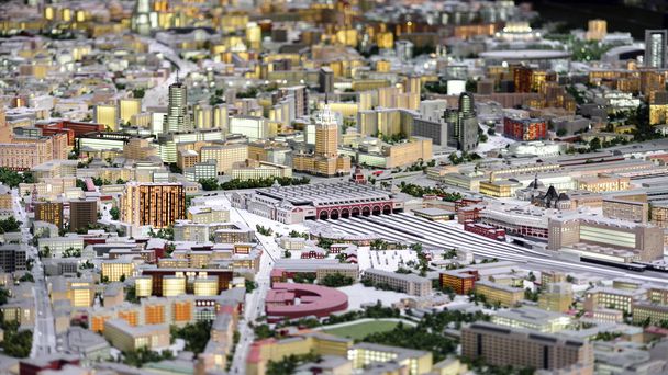 El área de tres estaciones y la plaza Komsomolskaya en el modelo de Moscú, primer plano
. - Foto, imagen