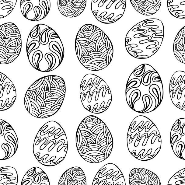 Seamless pattern with hand-drawn easter eggs doodles. - Vektor, Bild