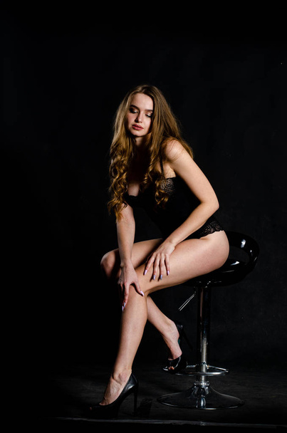 High sexy brunette lingerie studio portrait - Foto, Bild