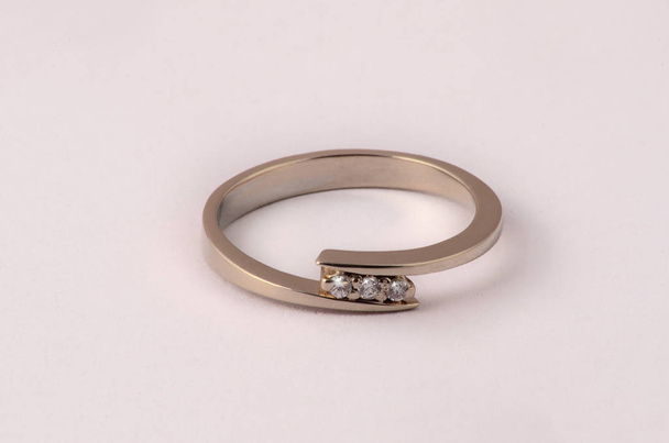 Golden ring with diamonds, close view    - Photo, Image