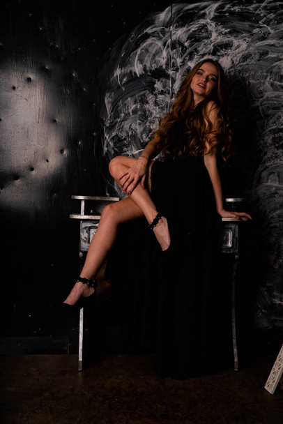 young gorgeous lady in lace dress posing in studio  - Foto, Imagem