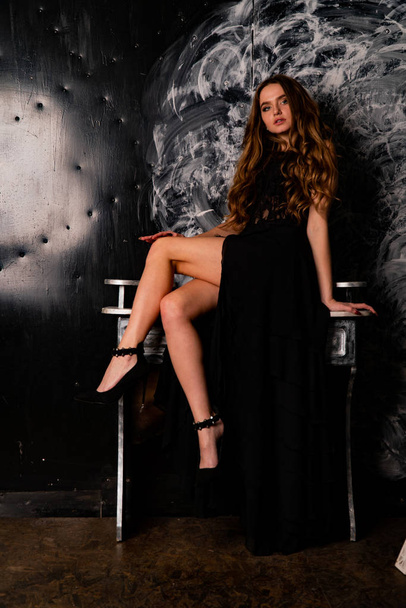 young gorgeous lady in lace dress posing in studio  - Zdjęcie, obraz