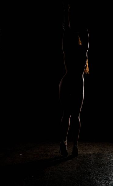 Sexy woman naked body. Nude sensual woman erotic buttocks back isolated on black - Photo, Image